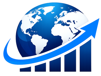 Blue globe with an upward arrow and growth chart icon representing Future Capital Journal's focus on technology, business, markets, and investing.